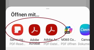 App zum Öffnen auswählen
